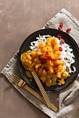 Pumpkin curry with chilli peppers and rice