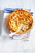 A ham, leek and celery bake with a puff pastry topping
