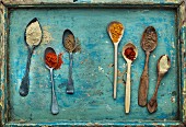 Indian spices on spoons