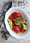 Grilled summer vegetables with thyme and basil
