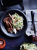 Low-temperature roasted lamb shoulder with Brussels sprouts salad