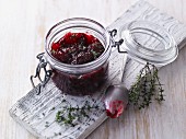 A jar of raspberry and thyme jam