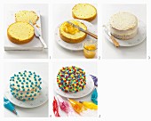 Making rainbow sponge cake