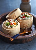 Steamed vegetable rice in bamboo baskets (China)