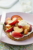 Grilled peaches and plums on toast