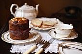 Afternoon tea with Scottish fruitcake, bread and butter