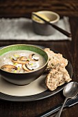 Mushroom soup with seeded rolls