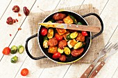 Fried chorizo with courgette, Halloumi and cherry tomatoes (Spain)