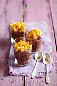 Chocolate mousse with biscuits and persimmons