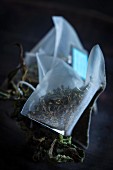 Teabags with peppermint and dried mint