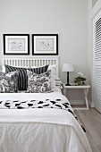 White bedroom with black accents