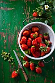 Strawberries in a colander