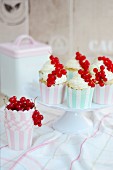 Kokos-Cupcakes mit roten Johannisbeeren
