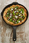 Brussels sprouts and feta cheese pan pizza