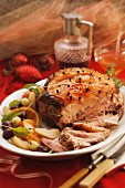 Roast pork with mustard fruits for Christmas