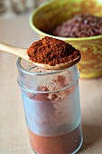 Cayenne pepper on a spoon over a jar