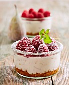 Fig and quark trifle with raspberries