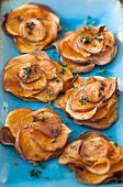 Baked sweet potato slices with fresh thyme