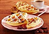 American waffles with pecan nuts and dried cranberries (USA)