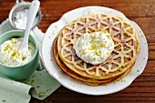 Marzipan waffles with almond and pistachio cream