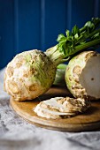 Celeriac on a chopping board