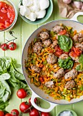 Pasta sauce with vegetables and meat balls