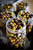 Jars of olives in brine