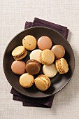 Macaroons in a brown bowl