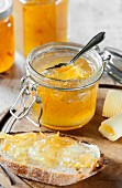 Lemon marmalade on toast with butter curls