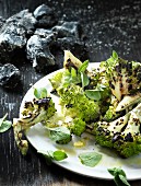 Grilled Romanesco broccoli with peppermint