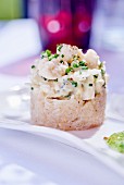 Shrimp tatar with cauliflower and chives
