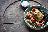 Salmon parcels with wild rice and cherry tomatoes