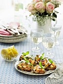 Grilled bread topped with salmon tatar