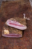 Slices of Guanciale on butchers paper