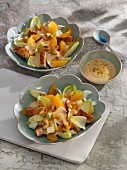 Chicory and chicken salad with mandarin fillets and cashew nuts