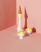 Mango ice cream in a cone and cups