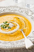 Carrot soup with sour cream