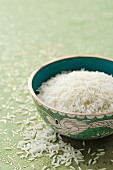 Uncooked basmati rice in an oriental bowl