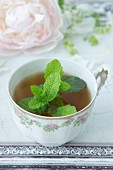 Spring herb tea with dried raspberry leaves