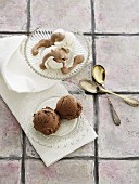 Chocolate ice cream and vanilla ice cream with chocolate sauce