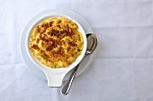 Macaroni and cheese with breadcrumbs, Parmesan and cheddar cheese