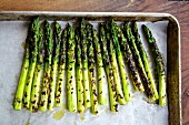 Roasted asparagus on parchment paper