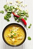 Mulligatawny (curried soup with chicken and vegetables, England)