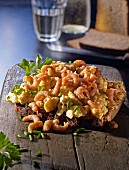 Bread topped with shrimp scrambled egg