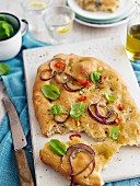 Foccacia with onions, chilli and basil