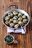 Baked mushrooms stuffed with blue cheese, walnuts and parsley
