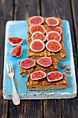 Vegan cake with peanut butter and fresh figs