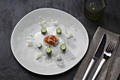 Caviar with champagne foam and mini courgettes