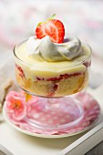 Strawberry trifle in a glass bowl