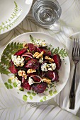 Beetroot salad with blue cheese and walnuts